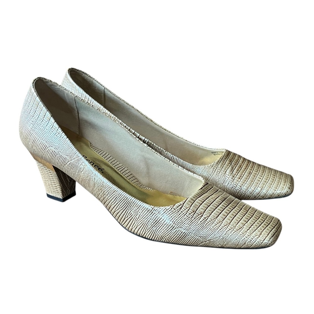 J. RENEE Mary Gold/Beige FAUX LIZARD PRINTED LEATHER Pumps Heels Square Toe 11-M